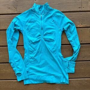 Lucy Tech Teal Long sleeve stretch Quarter-zip Pullover Top